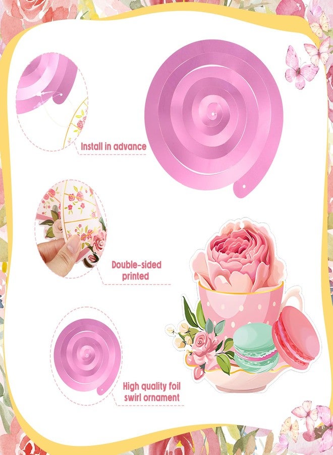 Spakon 72pcs Tea Party Decoration Spring Floral Tea Time Hanging Swirls Decoration Teacup, Cupcake, Teapot Ceiling Decoration for Mother's Day Wedding Princess Birthday Talking Party Favor - Image 5